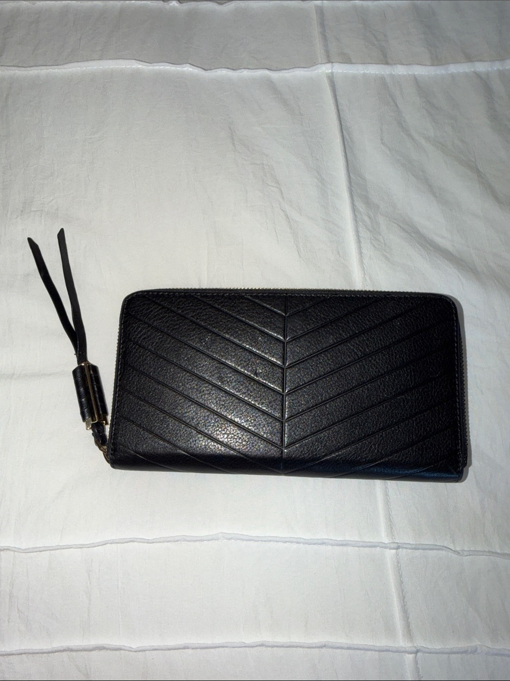Stella & Dot Black Quilted Zip Around Leather Wallet
